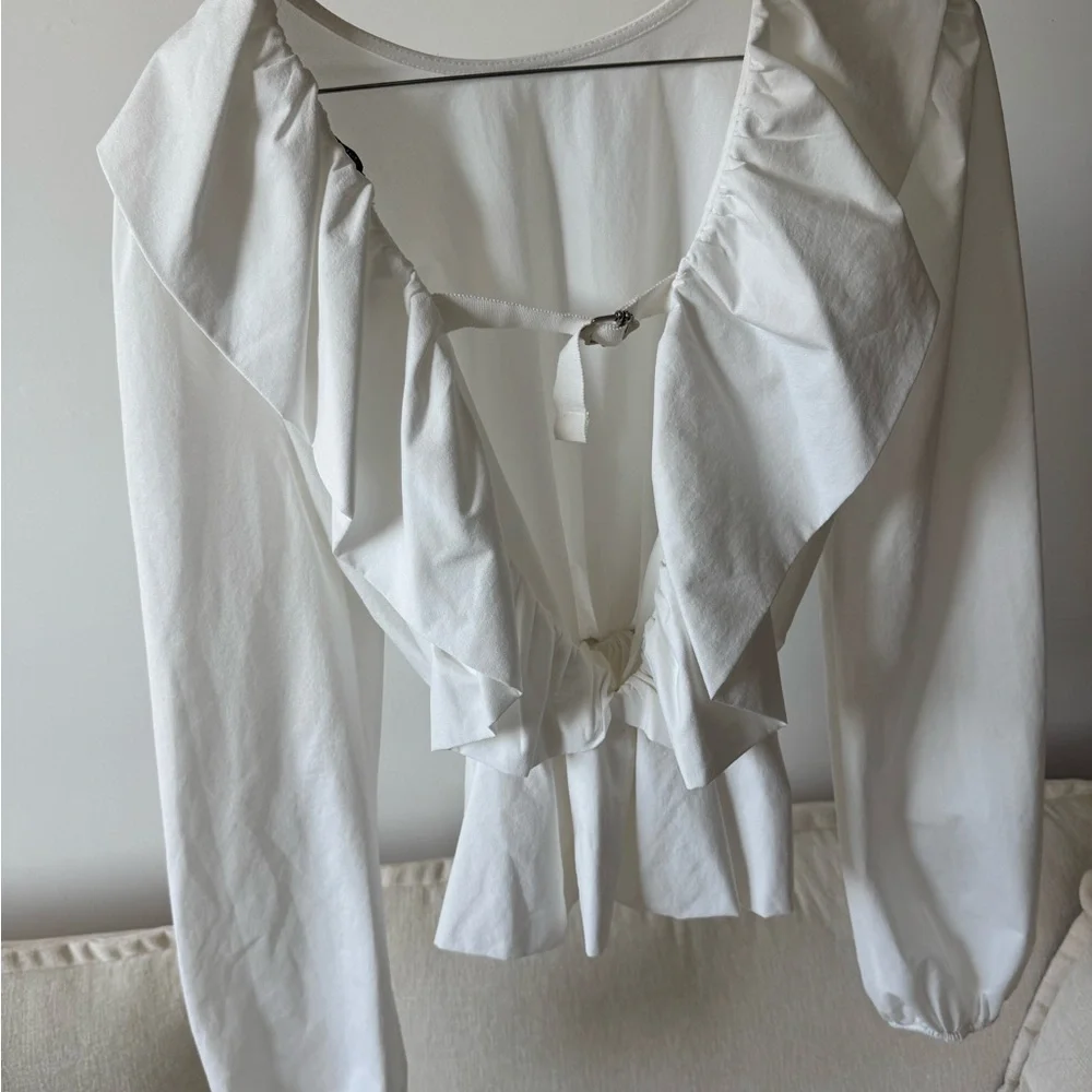 Zara White Ruffle-Front Blouse - Picture 1 of 3